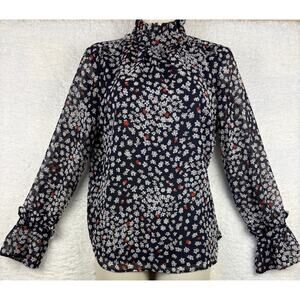Ann Taylor Floral Blouse XS High Neck Long Sleeve Lined Cottagecore NWT-Like